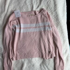 Hollister Light Pink Crewneck Sweater with White Stripes